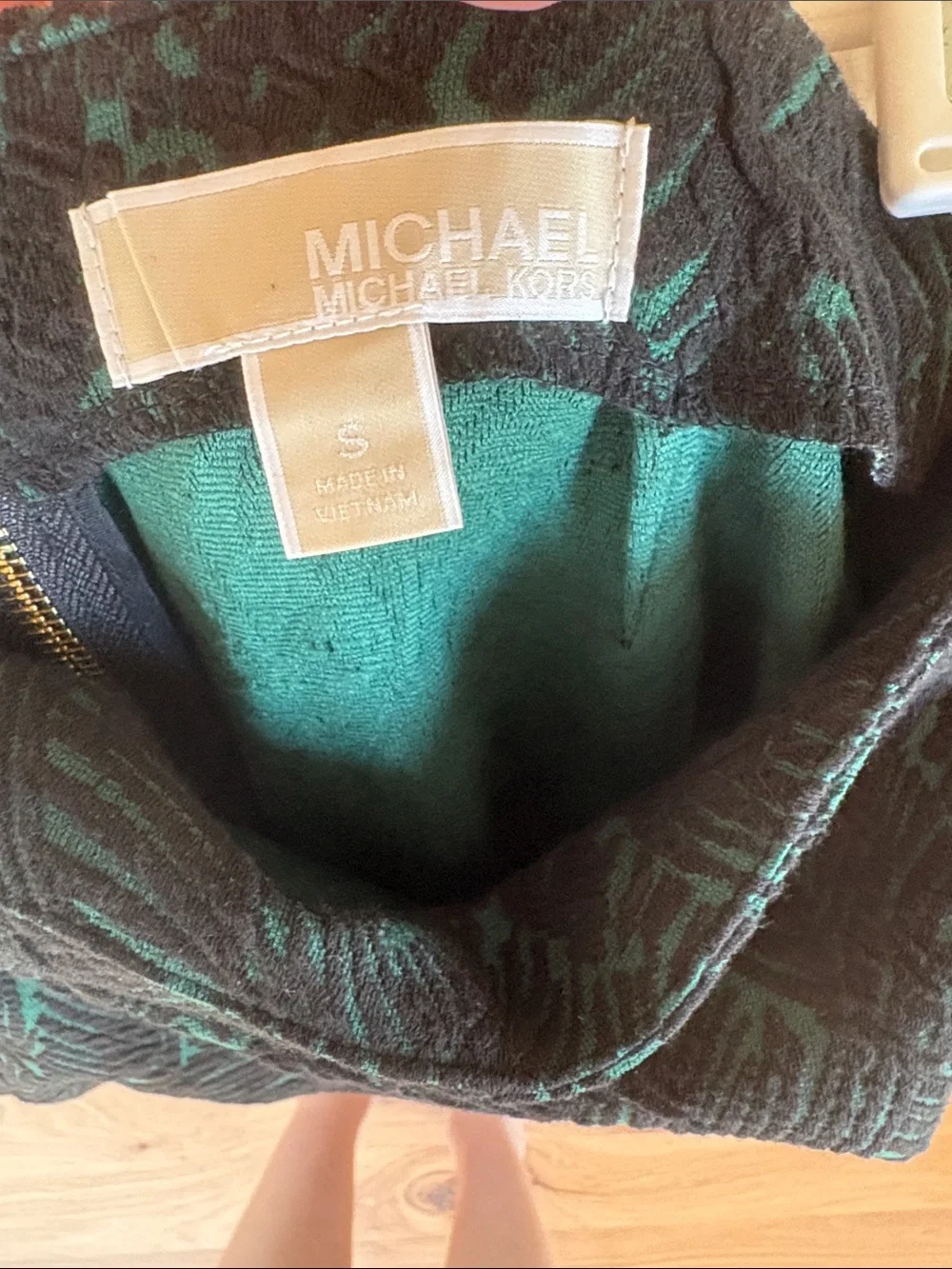 Michael Kors Black and Green Textured Midi Skirt with Flounce Hem